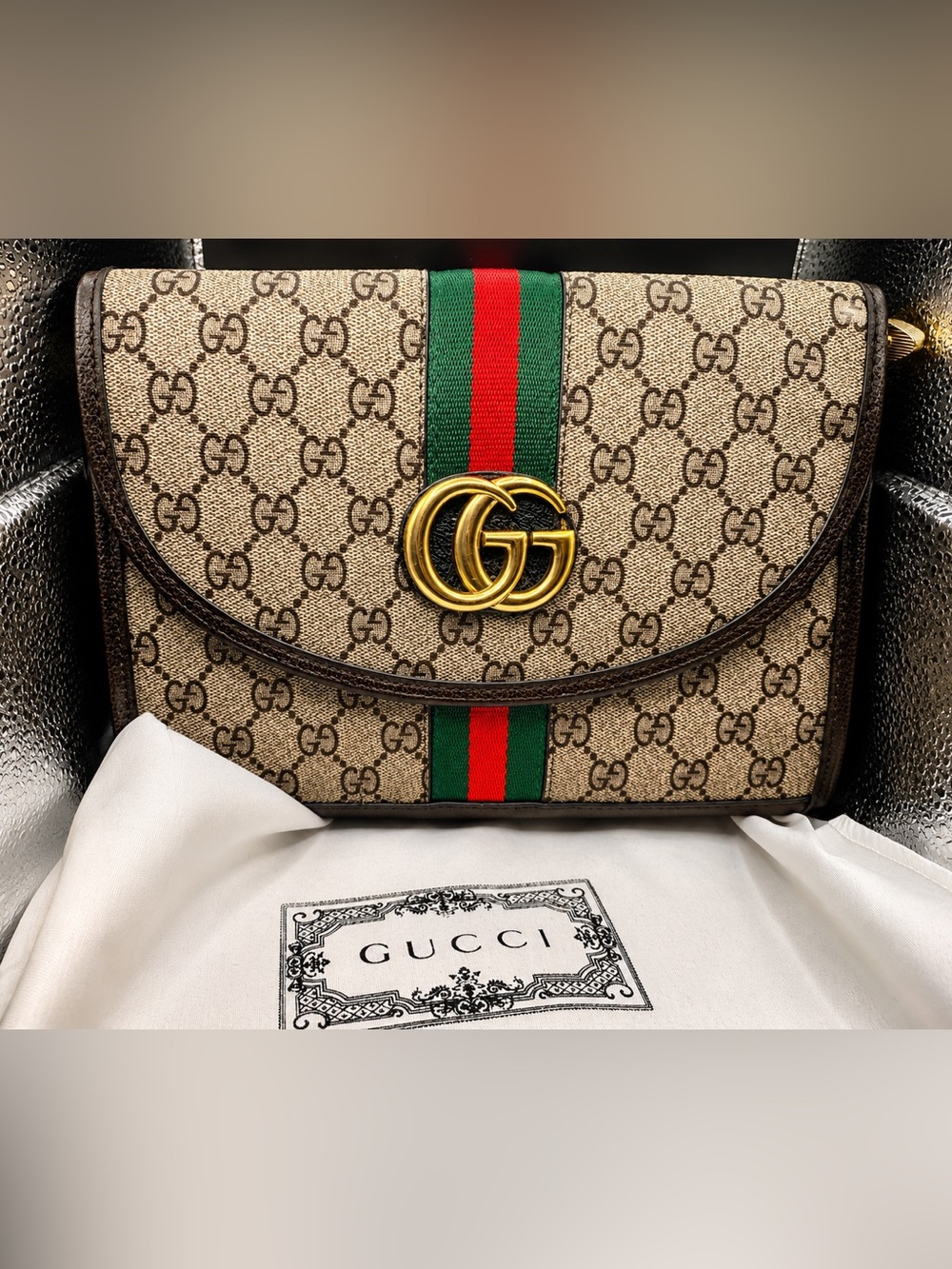 FASHION GG Supreme Canvas Shoulder Bag with Green-Red Stripe